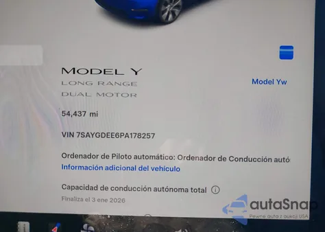 2023 Tesla Model Y Awd/Long Range Dual Motor All-Wheel Drive from USA, damaged, VIN 7SAYGDEE6PA178257